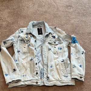 Men's Distressed Denim Jacket - Light Blue